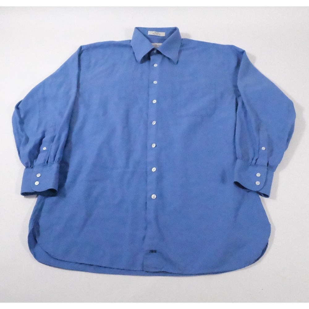 John W. Nordstrom Button Down Mens 15.5 33 Blue Herringbone Cotton Dress Shirt
